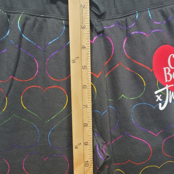 Justice Girls Care Bears Rainbow Foil Heart Black Sweatpants Sweats - Picture 6 of 7